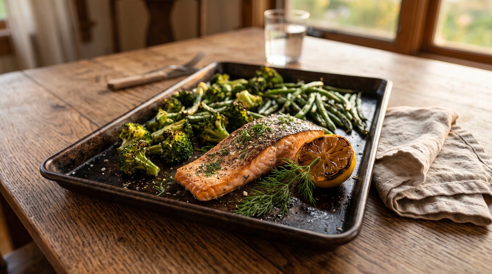 Sheet-pan salmon with greens