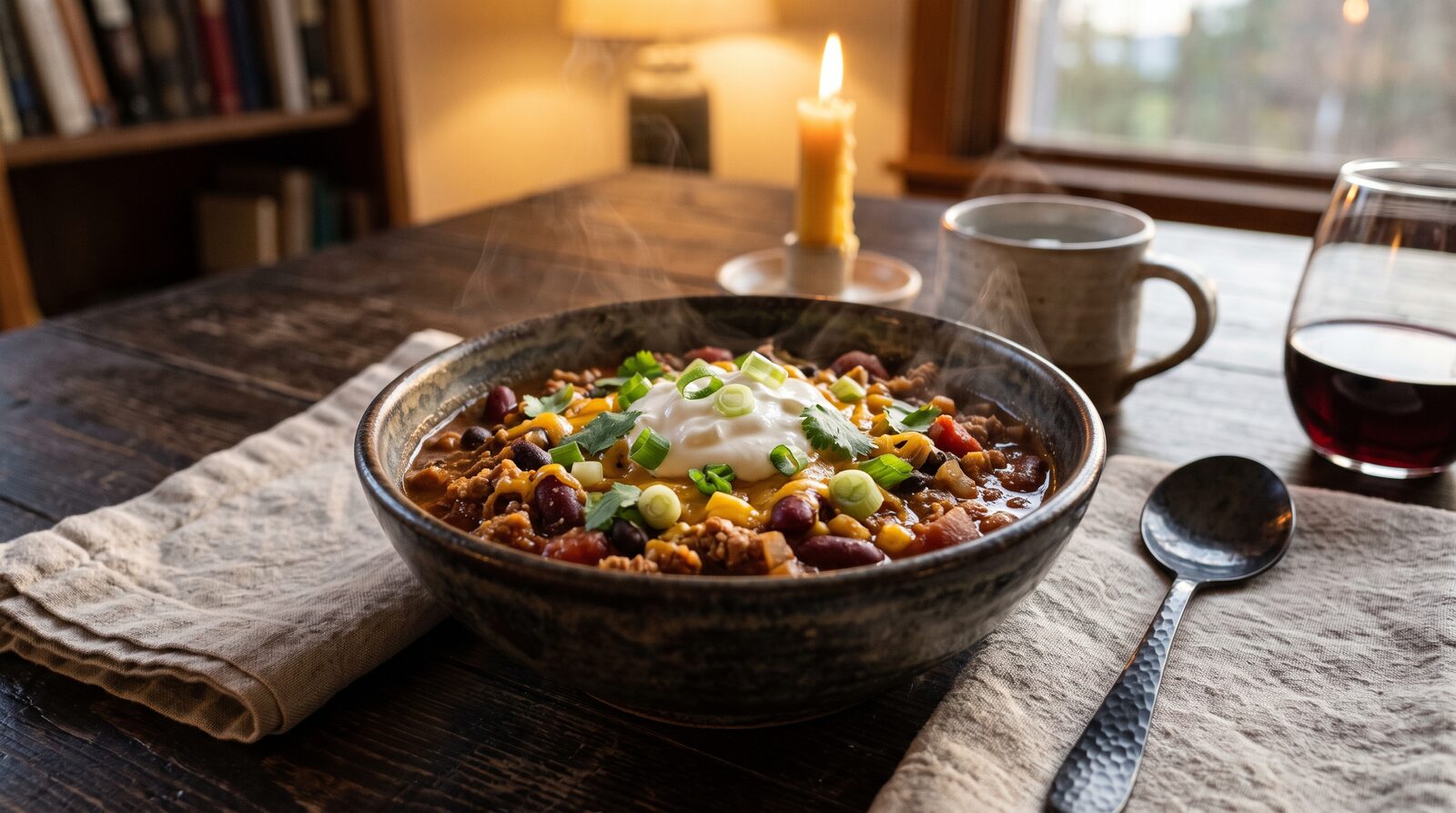 Turkey chili with toppings